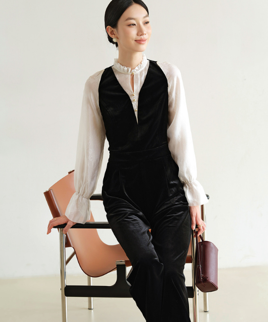 ベルベットフェイクツーピースジャンプスーツ