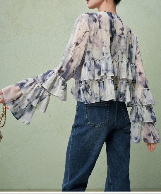 ティアードフリルタイダイブラウス