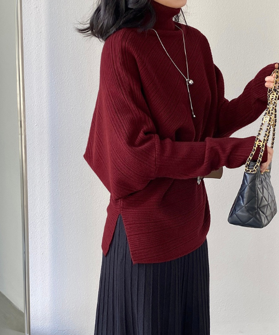 ハイネックドルマンスリーブトップス