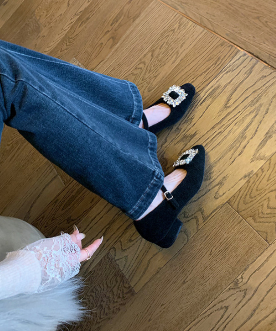 ビジューバックルウールメリージェーン