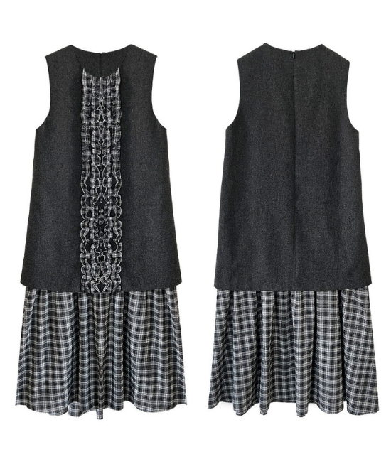 チェック柄フリルベストワンピース