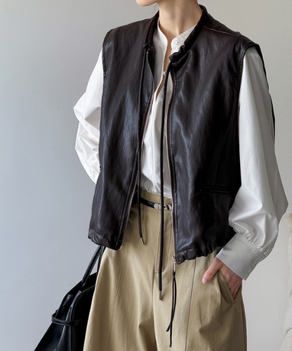 リボンタイレザーベスト