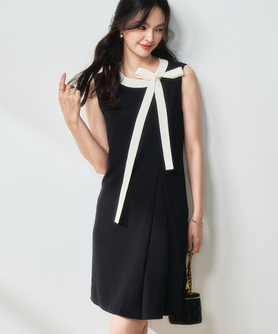 コントラストカラーリボンワンピース