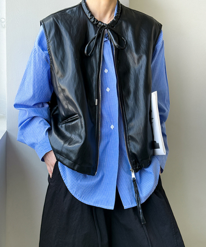 リボンタイレザーベスト