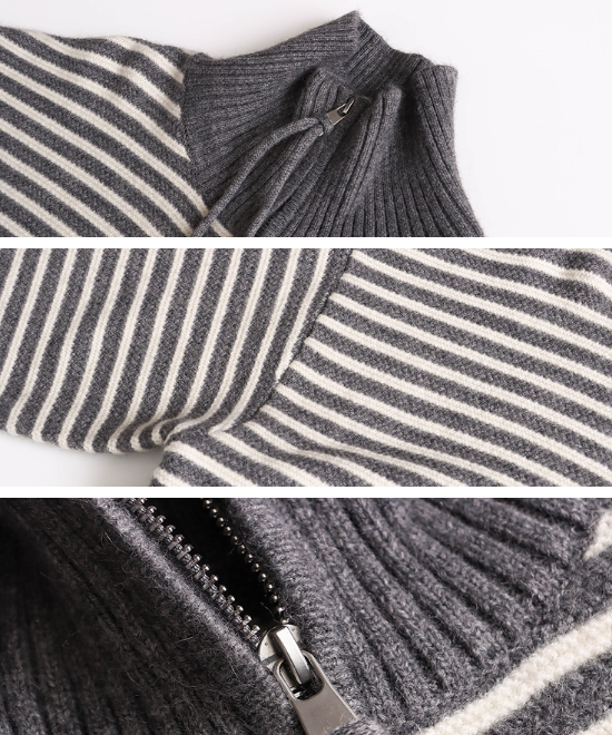 ダブルジッパーボーダーニットカーディガン