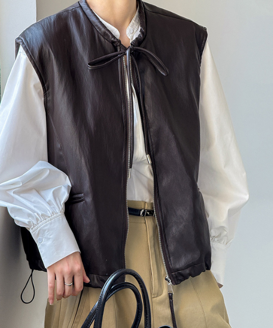 リボンタイレザーベスト