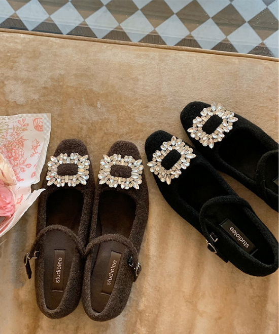 ビジューバックルウールメリージェーン