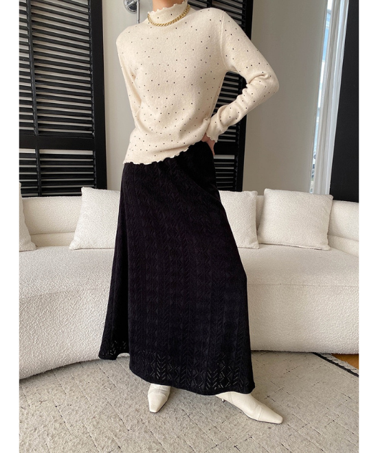 レース編みハイウエストロングスカート