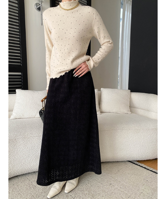 レース編みハイウエストロングスカート