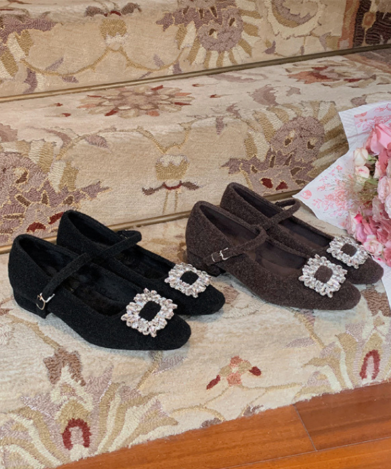 ビジューバックルウールメリージェーン