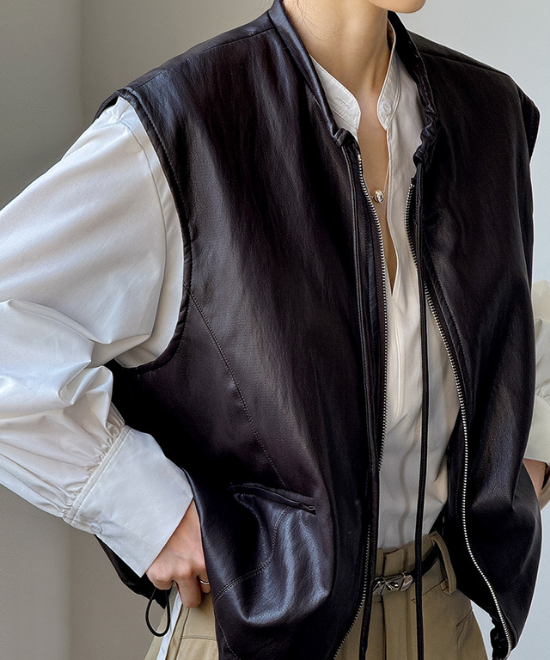 リボンタイレザーベスト