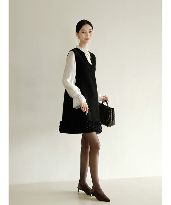 ミニフリルウールベストドレス