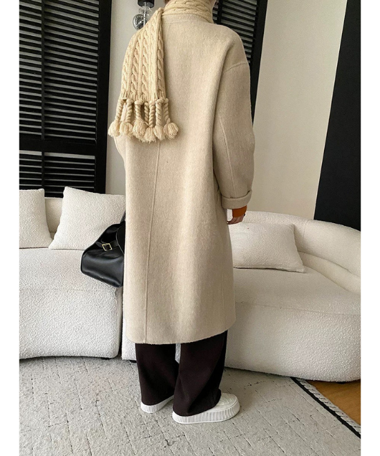 レースアップカラーミディ丈ウールコート