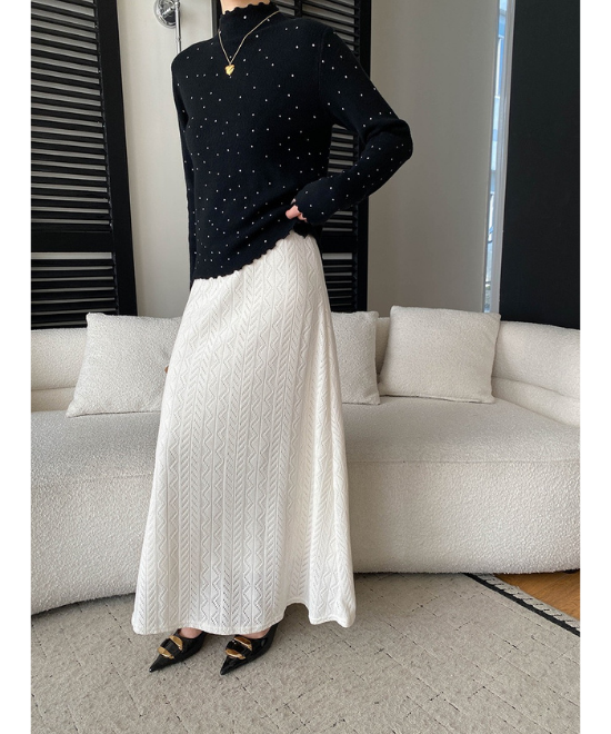 レース編みハイウエストロングスカート