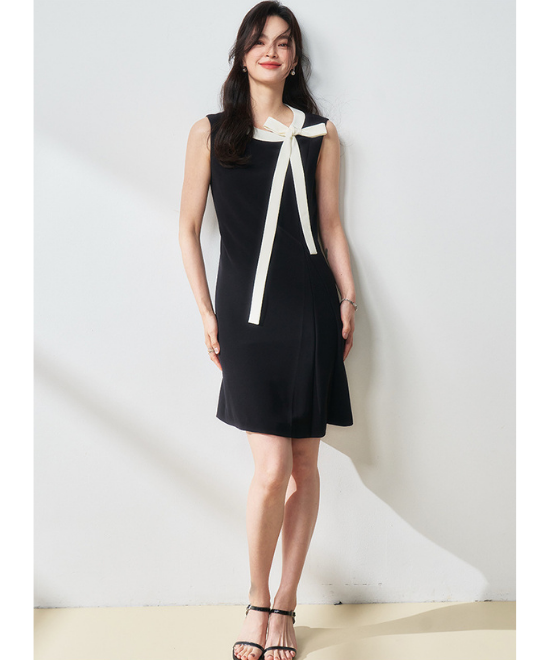 コントラストカラーリボンワンピース