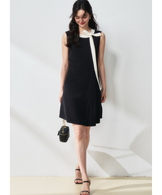 コントラストカラーリボンワンピース