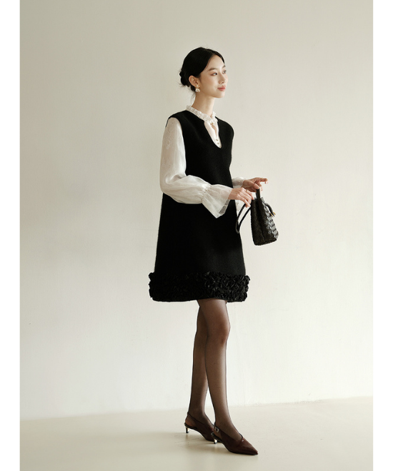 ミニフリルウールベストドレス