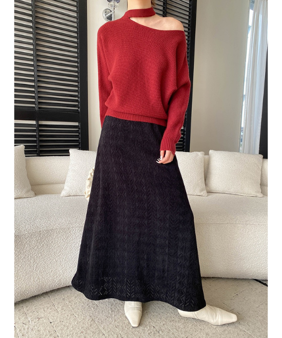 レース編みハイウエストロングスカート