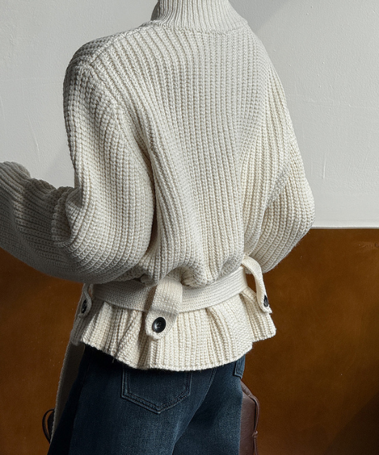 スタンドアップカラーベルトジップカーディガン