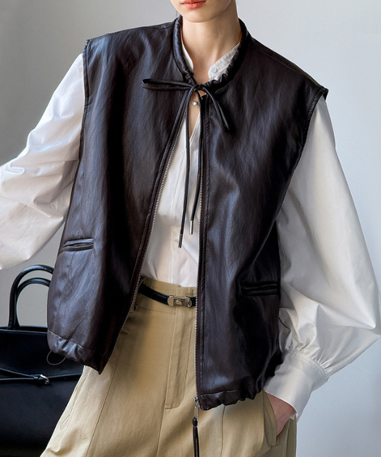 リボンタイレザーベスト