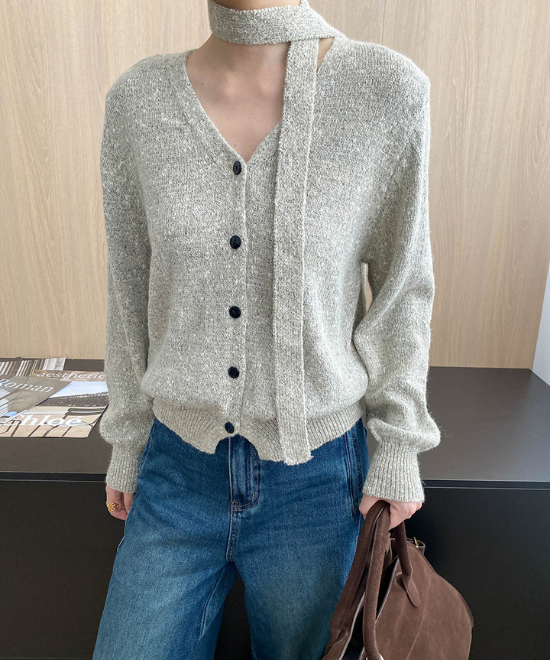 Vネックミックスニットカーディガン