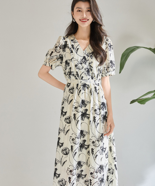 フラワーアートプリントワンピース