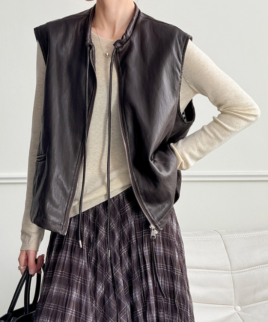 リボンタイレザーベスト