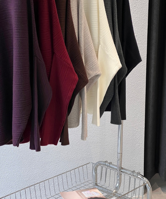 ハイネックドルマンスリーブトップス