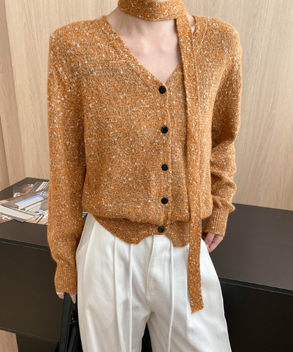 Vネックミックスニットカーディガン