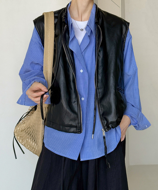 リボンタイレザーベスト