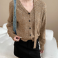 Vネックミックスニットカーディガン