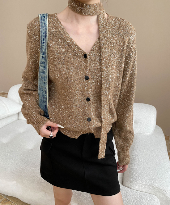 Vネックミックスニットカーディガン