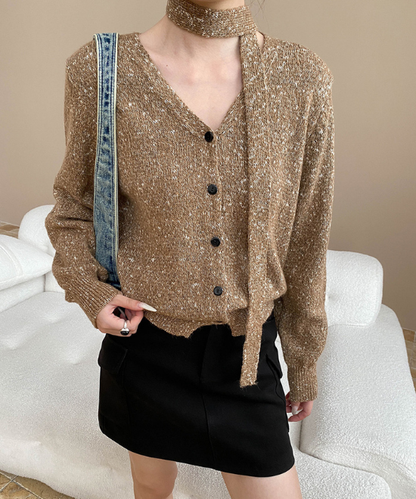 Vネックミックスニットカーディガン