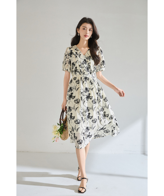 フラワーアートプリントワンピース