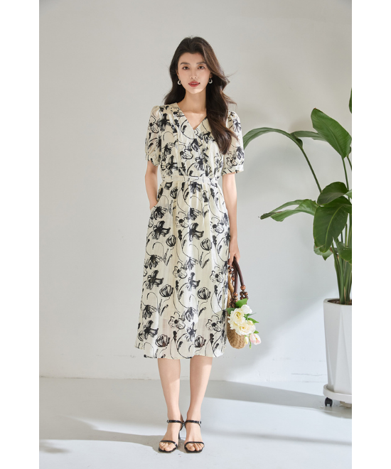 フラワーアートプリントワンピース