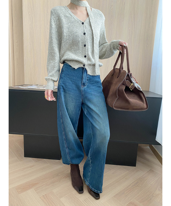 Vネックミックスニットカーディガン