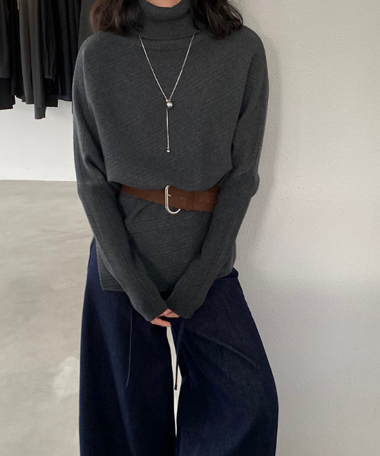 ハイネックドルマンスリーブトップス