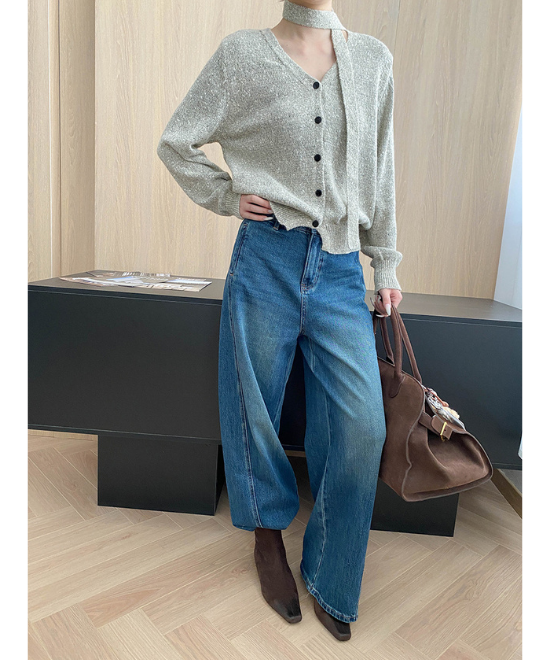 Vネックミックスニットカーディガン