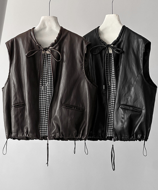 リボンタイレザーベスト