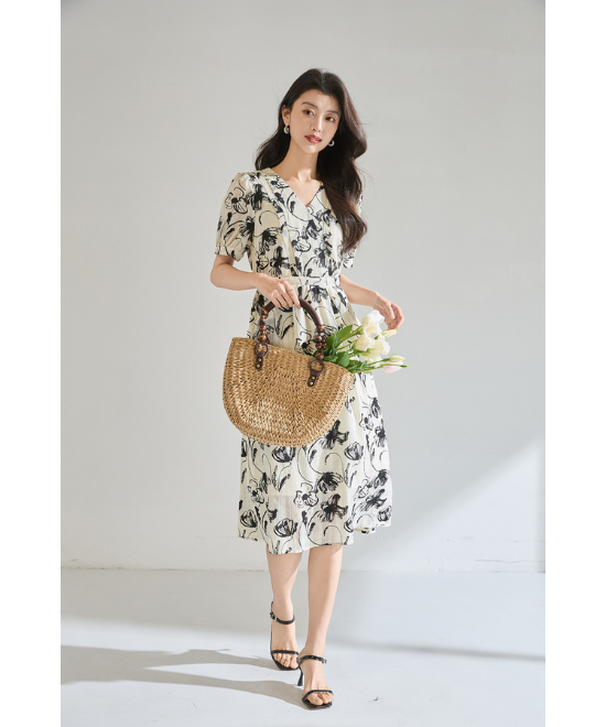 フラワーアートプリントワンピース