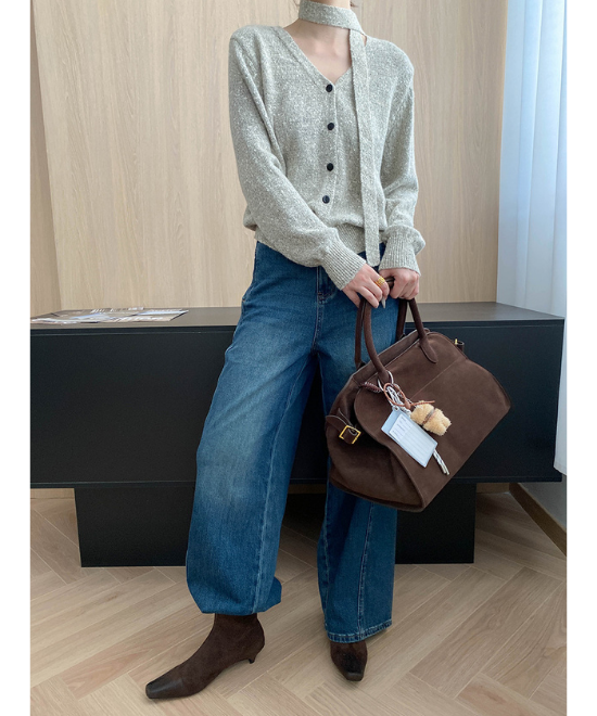 Vネックミックスニットカーディガン