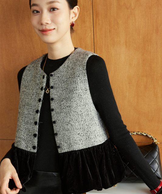 ベルベットプリーツヘムツイードベスト
