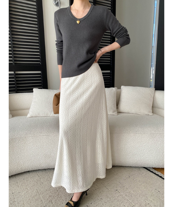 レース編みハイウエストロングスカート