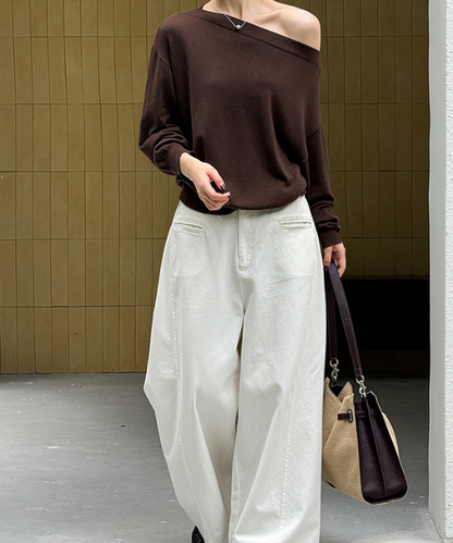 オフショルダーニットトップス