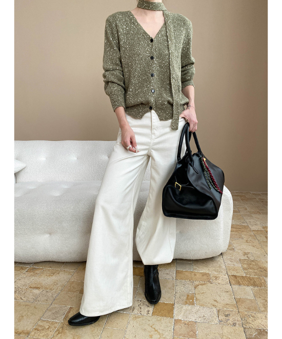 Vネックミックスニットカーディガン