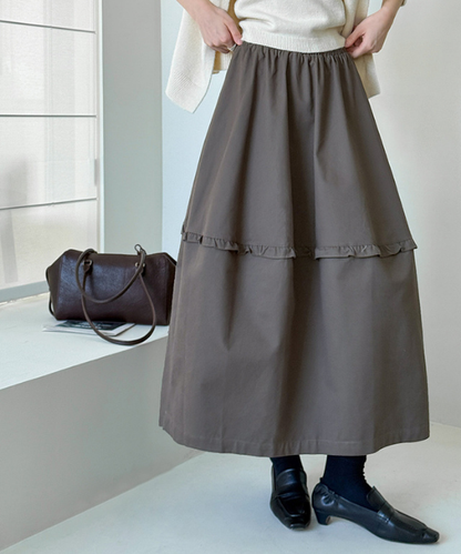 ニーフリルフレアロングスカート