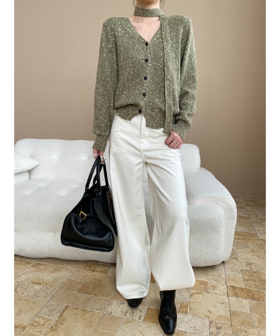 Vネックミックスニットカーディガン