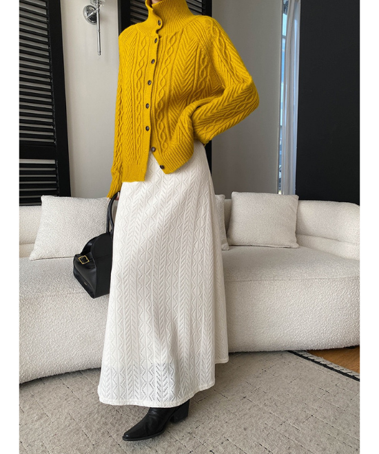 レース編みハイウエストロングスカート