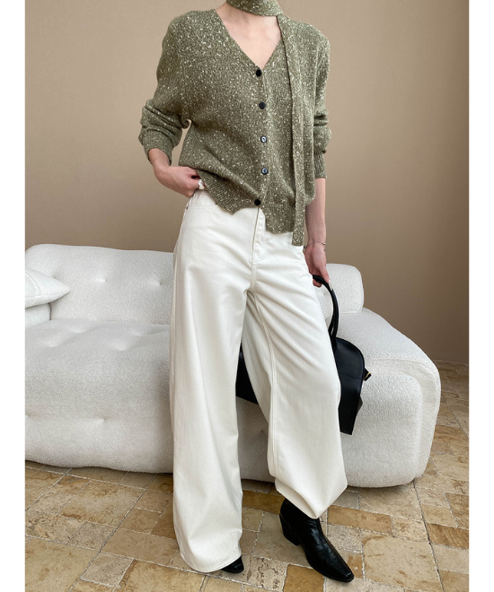 Vネックミックスニットカーディガン