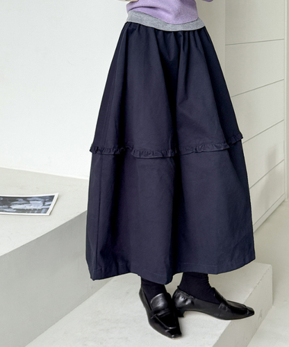 ニーフリルフレアロングスカート